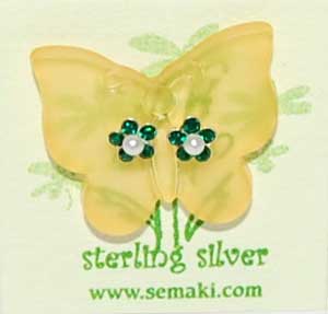 Petite Emerald Flower Earrings w/butterfly