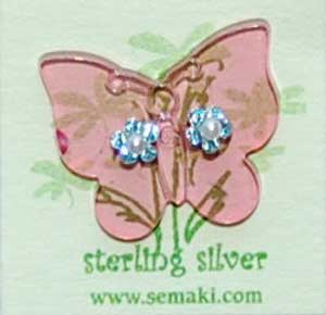 Petite Aquamarine Flower Earrings w/butterfly