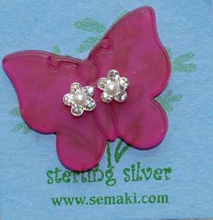 Petite Diamond Flower Earrings w/butterfly