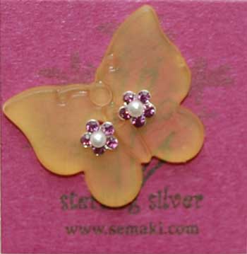 Petite Amethyst Flower Earrings w/butterfly