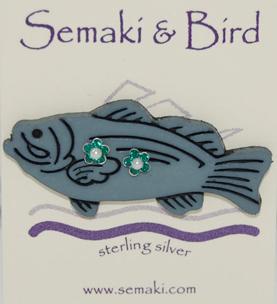 Petite Flower Earrings on Fish Button - emerald