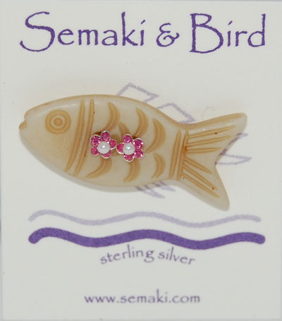 Petite Flower Earrings on Fish Button - rose