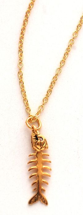 Skeleton Fish Necklace - gold
