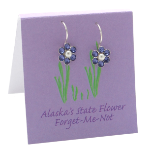 Tanzanite Forget-Me-Not Earrings with pearl