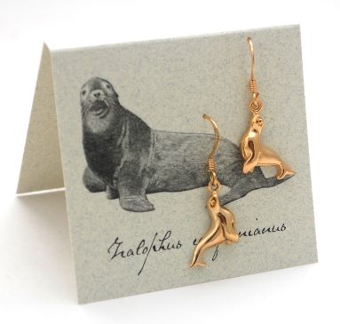 Sea Lion Dangle Earrings - gold