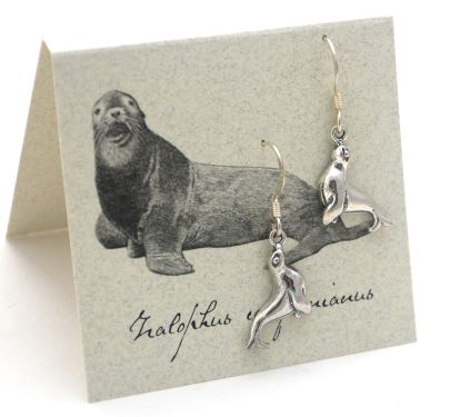 Sea Lion Dangle Earrings - silver