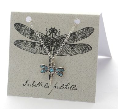 Dragonfly Aquamarine Crystal Necklace - silver
