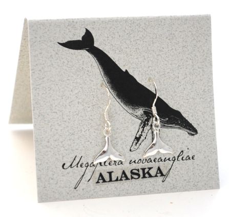 Whale Tail Dangle Earrings - silver