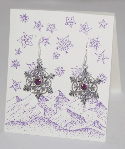 Snowflake Crystal Earrings - amethyst