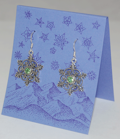 Snowflake Crystal Earrings - peridot
