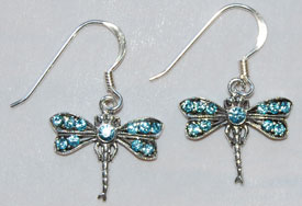 Dragonfly Crystal Earrings - aquamarine