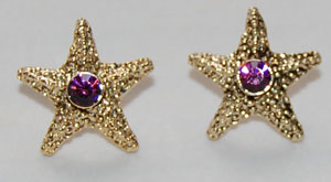 Sea Star Crystal Earrings - gold & amethyst