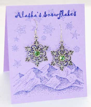 Snowflake Earrings - peridot