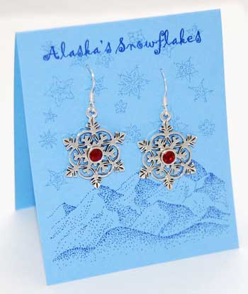 Snowflake Earings - ruby