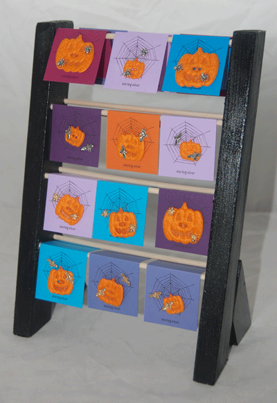 Pumpkin Button Spiders and Bats Rack Display