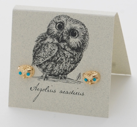 Owl Turquoise Eye Earrings - gold