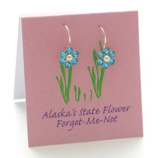 Aquamarine Forget-Me-Not Earrings with pearl
