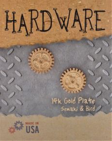 Gear Stud Earrings - gold