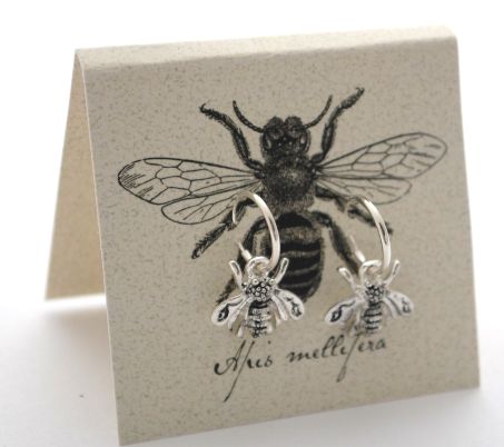 Bee Hoop Earrings - silver