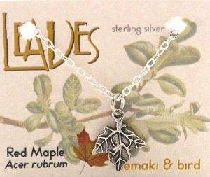 Red Maple Leaf Necklace-  sterling silver