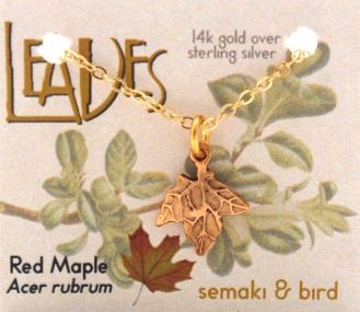 Red Maple Leaf Necklace-  gold