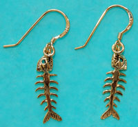 Fish Skeleton Earrings - gold